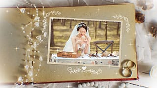 中文AE模板美丽花纹相框装饰婚礼照片相册幻灯片展示动画