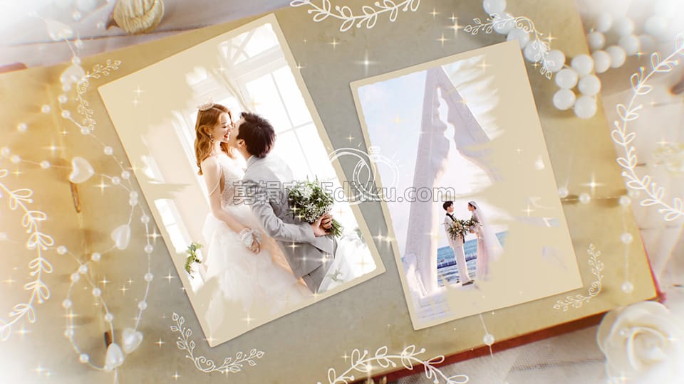 中文AE模板美丽花纹相框装饰婚礼照片相册幻灯片展示动画 第3张