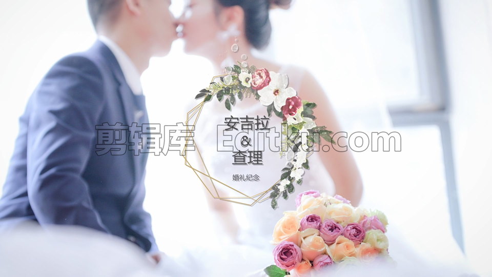 中文PR模板婚礼情人节幸福浪漫枝叶生长基本图形字幕 第2张