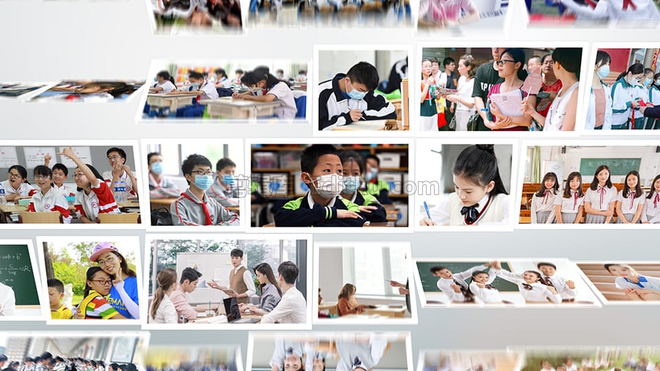中文AE模板4K学校活动开学毕业典礼翻转动画电子相册片头 第3张