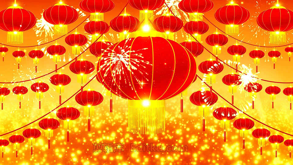 过年背景视频满满新年氛围2022福虎中国年春节红灯笼动画 第1张