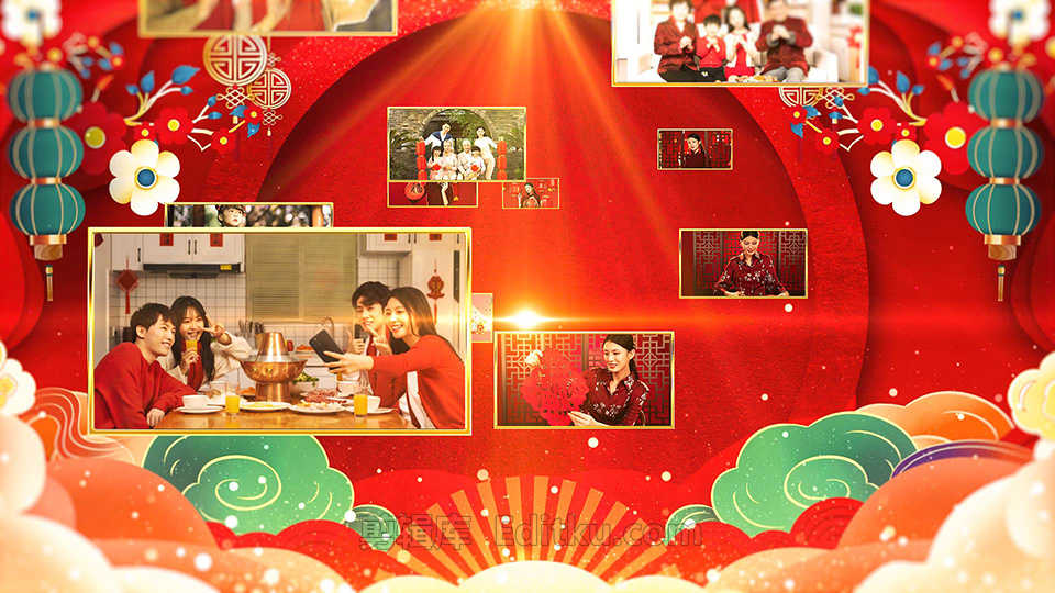 恭贺2022虎年春节合家团圆相册幻灯片视频中文AE模板 第2张